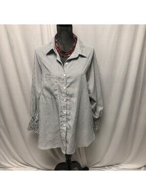 Jules & James Shirt Womens Size Medium Oversized Black White Striped Long Sleeve